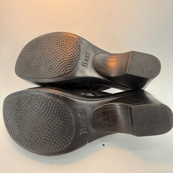 BASS Woven Clogs Black Slip On Leather Upper Size 5M Womens Round Toe - Picture 9 of 10